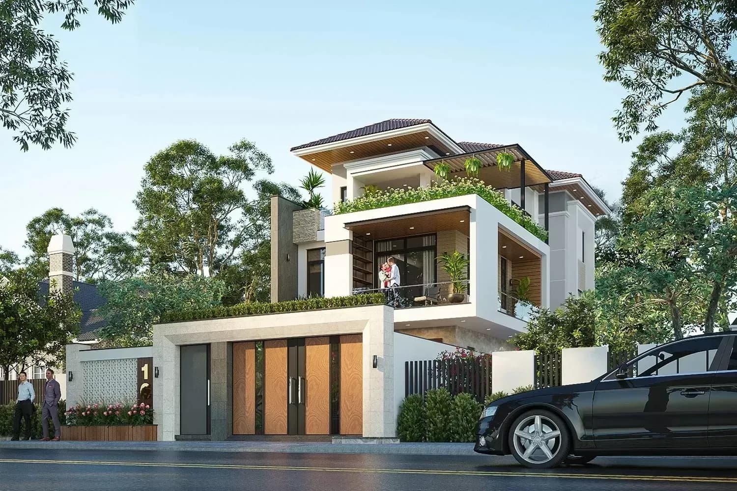 Thiết kế cổng gỗ độc đáo cho biệt thự vườn