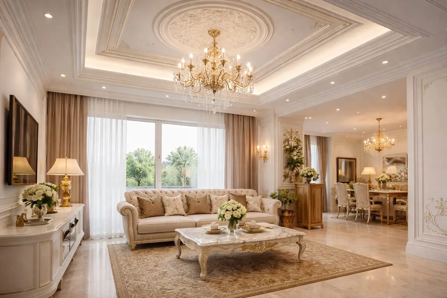 Trần thạch cao kết hợp đèn chùm