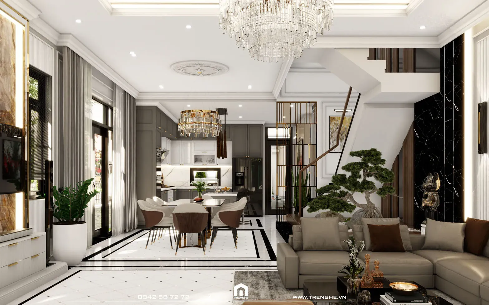 Thiết kế nội thát phòng khách phong cách tân cổ điển