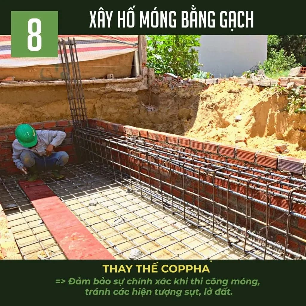 Tre Nghệ xây hố móng bằng gạch thay cho coppha